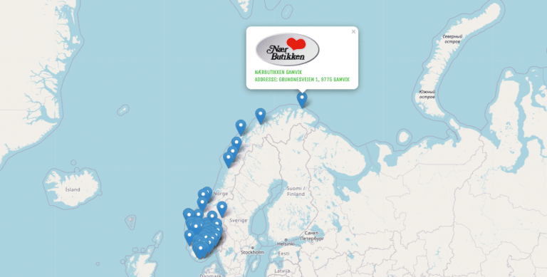 Kartet viser høyteknologiske butikker med RMA-butikkledelse.